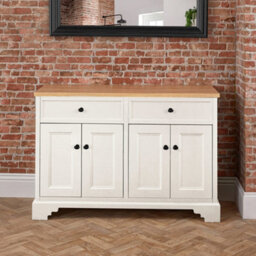 Homestylestore 1210mm Antique White And Oak Bathroom Vanity Unit With Black Round Handles - thumbnail 3