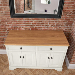 Homestylestore 1210mm Antique White And Oak Bathroom Vanity Unit With Black Round Handles - thumbnail 2
