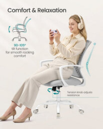 Songmics Office Chair, Ergonomic Mesh Computer Desk Chair With Height Adjustment, Tilt Function, Swivel, 120 Kg Capacity - thumbnail 6
