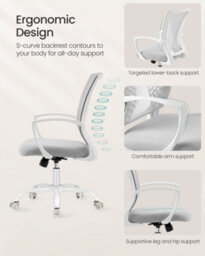 Songmics Office Chair, Ergonomic Mesh Computer Desk Chair With Height Adjustment, Tilt Function, Swivel, 120 Kg Capacity - thumbnail 4