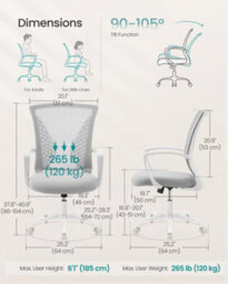 Songmics Office Chair, Ergonomic Mesh Computer Desk Chair With Height Adjustment, Tilt Function, Swivel, 120 Kg Capacity - thumbnail 8