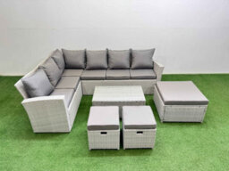 Fimous 9 Seater Garden Outdoor Pe Rattan Furniture Set Rattan Garden Sofa Set With Oblong Coffee Table Light Grey Mixed - thumbnail 1