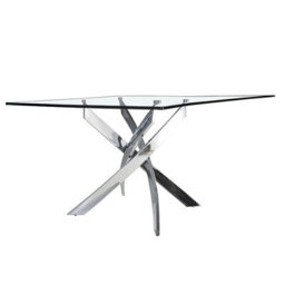 Angel Cerda Stylish Rectangular Glass Dining Table With Chrome Legs - thumbnail 5