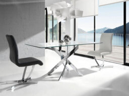 Angel Cerda Stylish Rectangular Glass Dining Table With Chrome Legs - thumbnail 2