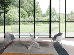 Angel Cerda Stylish Rectangular Glass Dining Table With Chrome Legs - thumbnail 3