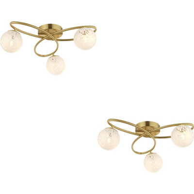 Loops 2 Pack Satin Brass Semi Flush Low Ceiling Light - White Confetti Multi Arm Glass - 3 X 3W Led G9 - image 1