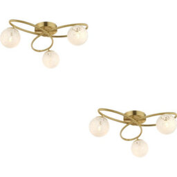 Loops 2 Pack Satin Brass Semi Flush Low Ceiling Light - White Confetti Multi Arm Glass - 3 X 3W Led G9 - thumbnail 1