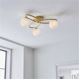 Loops 2 Pack Satin Brass Semi Flush Low Ceiling Light - White Confetti Multi Arm Glass - 3 X 3W Led G9 - thumbnail 4