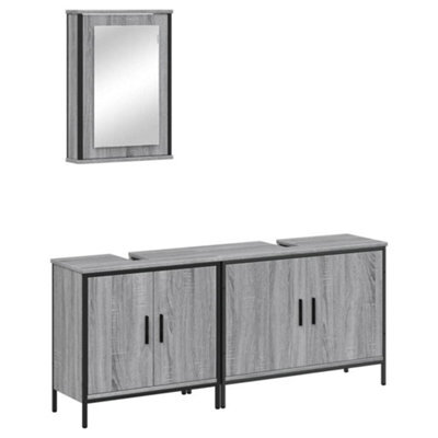 Berkfield Durable 3 Piece Bathroom Furniture Set Grey Sonoma Engineered Wood
