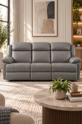 Loft Home Rowan Grey Leather 3 Seater Recliner Sofa - image 1