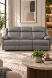 Loft Home Rowan Grey Leather 3 Seater Recliner Sofa - thumbnail 1