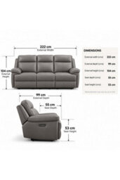 Loft Home Rowan Grey Leather 3 Seater Recliner Sofa - thumbnail 3
