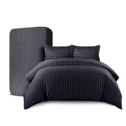 Ameha Black Striped Microfibre Bedding Set King, Reversible & Breathable Duvet Cover, Fitted Sheet & Pillowcases - thumbnail 6