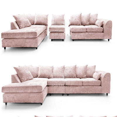 Furnishings For Less UK Monaco Chenille Fabric 5 Seater L Shaped Corner Sofa  Beige Left Hand Facing