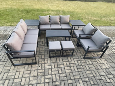 Fimous Aluminium Outdoor Garden Furniture Lounge Sofa Chairs Oblong Coffee Table Sets With 2 Side Tables 2 Small Footstool - image 1