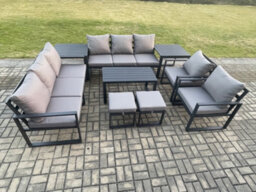 Fimous Aluminium Outdoor Garden Furniture Lounge Sofa Chairs Oblong Coffee Table Sets With 2 Side Tables 2 Small Footstool - thumbnail 1