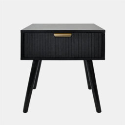 Ohs Ribbed Wood Bedside Table 1 Drawer Cabinet Nightstand Storage Unit - Black - thumbnail 3