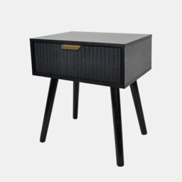 Ohs Ribbed Wood Bedside Table 1 Drawer Cabinet Nightstand Storage Unit - Black - thumbnail 2