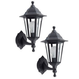 Valuelights Mayfair Pair Of - Black Outdoor Security Ip44 Rated Wall Light Lanterns - Complete With 6W Led Gls Bulbs In Warm White - thumbnail 2