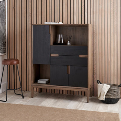 Pacific Lifestyle Black And Natural Acacia Wood Display Cabinet 3 Door 2 Drawers 2 Shelves 2 Doors - image 1