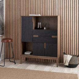 Pacific Lifestyle Black And Natural Acacia Wood Display Cabinet 3 Door 2 Drawers 2 Shelves 2 Doors - thumbnail 1