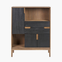 Pacific Lifestyle Black And Natural Acacia Wood Display Cabinet 3 Door 2 Drawers 2 Shelves 2 Doors - thumbnail 2