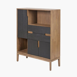 Pacific Lifestyle Black And Natural Acacia Wood Display Cabinet 3 Door 2 Drawers 2 Shelves 2 Doors - thumbnail 3