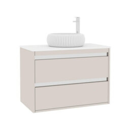 Royal Bathrooms Orion 800mm Warm Taupe Wall Hung Plain White Countertop Vanity Unit 2 Drawer With Milan Basin & Chrome Accent Trim - thumbnail 6