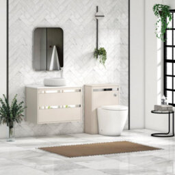 Royal Bathrooms Orion 800mm Warm Taupe Wall Hung Plain White Countertop Vanity Unit 2 Drawer With Milan Basin & Chrome Accent Trim - thumbnail 3