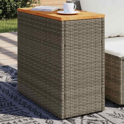 Berkfield Garden Side Table With Wooden Top Grey 58X27.5X55 Cm Poly Rattan - image 1