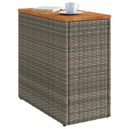 Berkfield Garden Side Table With Wooden Top Grey 58X27.5X55 Cm Poly Rattan - thumbnail 4