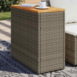 Berkfield Garden Side Table With Wooden Top Grey 58X27.5X55 Cm Poly Rattan - thumbnail 1