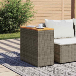Berkfield Garden Side Table With Wooden Top Grey 58X27.5X55 Cm Poly Rattan - thumbnail 3
