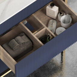 Royal Bathrooms Vienna 750mm Navy Blue Freestanding Bathroom Cabinet Vanity Unit With Brushed Brass Frame & Carrara White Top - thumbnail 4