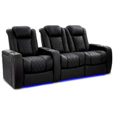 Valencia Tuscany Ultimate Luxury Edition Home Theater Recliner Row Of 3 Loveseat Right Onyx Semi Aniline Leather - image 1