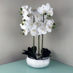 Leaf 60Cm Orchid Artificial White Marble Effect Ceramic Planter