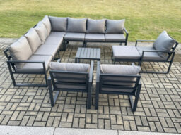 Fimous Outdoor Garden Furniture Patio Lounge Corner Sofa Aluminium Set With Square Coffee Table Big Footstool 3 Chair - thumbnail 2