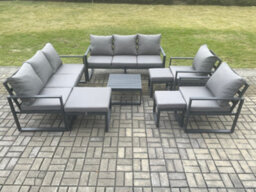 Fimous Aluminium Outdoor Garden Furniture Set Patio Lounge Sofa With Square Coffee Table 2 Armchairs 3 Footstools - thumbnail 2