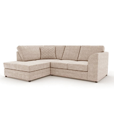 Furnishings For Less UK Quilted Soft Chenille Beige Fabric 3 To 4 Seater L Shaped Corner Sofa Beige Left Hand Facing - Full Back - image 1