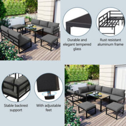 Fenchilin Garden 7 Seater Lounge Set Modular Corner Sofa With Adjustable Reclining Seating, With 2 Stools And Table - thumbnail 3