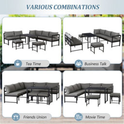 Fenchilin Garden 7 Seater Lounge Set Modular Corner Sofa With Adjustable Reclining Seating, With 2 Stools And Table - thumbnail 4