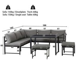 Fenchilin Garden 7 Seater Lounge Set Modular Corner Sofa With Adjustable Reclining Seating, With 2 Stools And Table - thumbnail 7