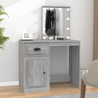 Berkfield Dressing Table With Led Grey Sonona 90X50X132.5 Cm Engineered Wood - image 1