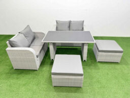 Fimous 5 Pieces Outdoor Pe Rattan Sofa Set Patio Garden Furniture Sets With Cushions 2 Big Stools Light Grey - thumbnail 1