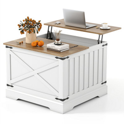 80Cm Square Farmhouse Lift Top Coffee Table With Hidden Storage Brown - image 1