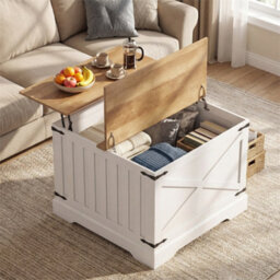 80Cm Square Farmhouse Lift Top Coffee Table With Hidden Storage Brown - thumbnail 5
