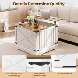 80Cm Square Farmhouse Lift Top Coffee Table With Hidden Storage Brown - thumbnail 4