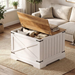 80Cm Square Farmhouse Lift Top Coffee Table With Hidden Storage Brown - thumbnail 6