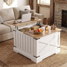 80Cm Square Farmhouse Lift Top Coffee Table With Hidden Storage Brown - thumbnail 3