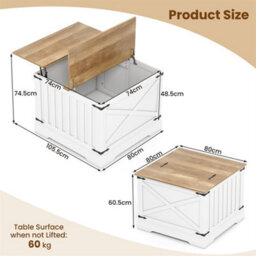 80Cm Square Farmhouse Lift Top Coffee Table With Hidden Storage Brown - thumbnail 2